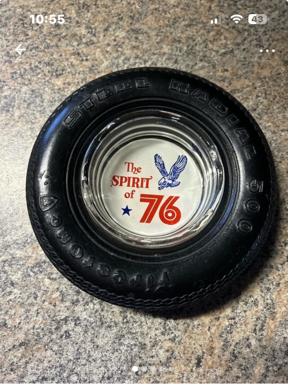 Vintage Spirit of 76 Advertising Tire Ashtray - Black with Red & Blue Logo EUC